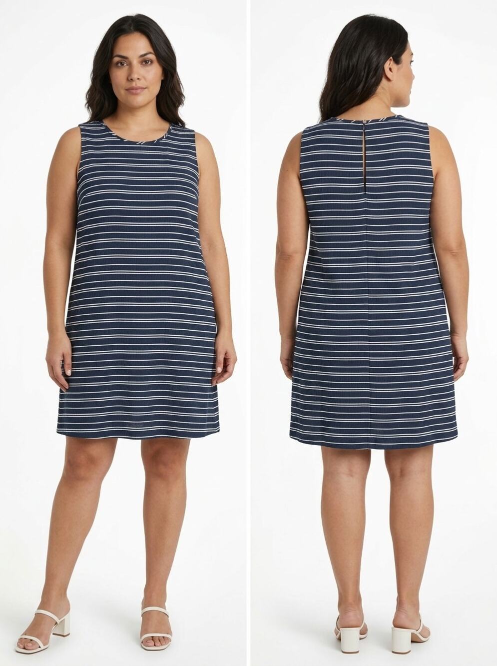Tommy Hilfiger Blue White Striped Sleeveless Shift Dress Women Size 16